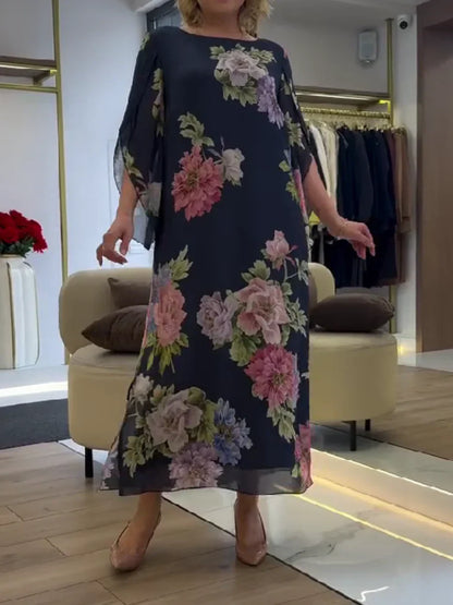 Vestido Maxi con Estampado Floral en Chiffon Ligero y Confortable
