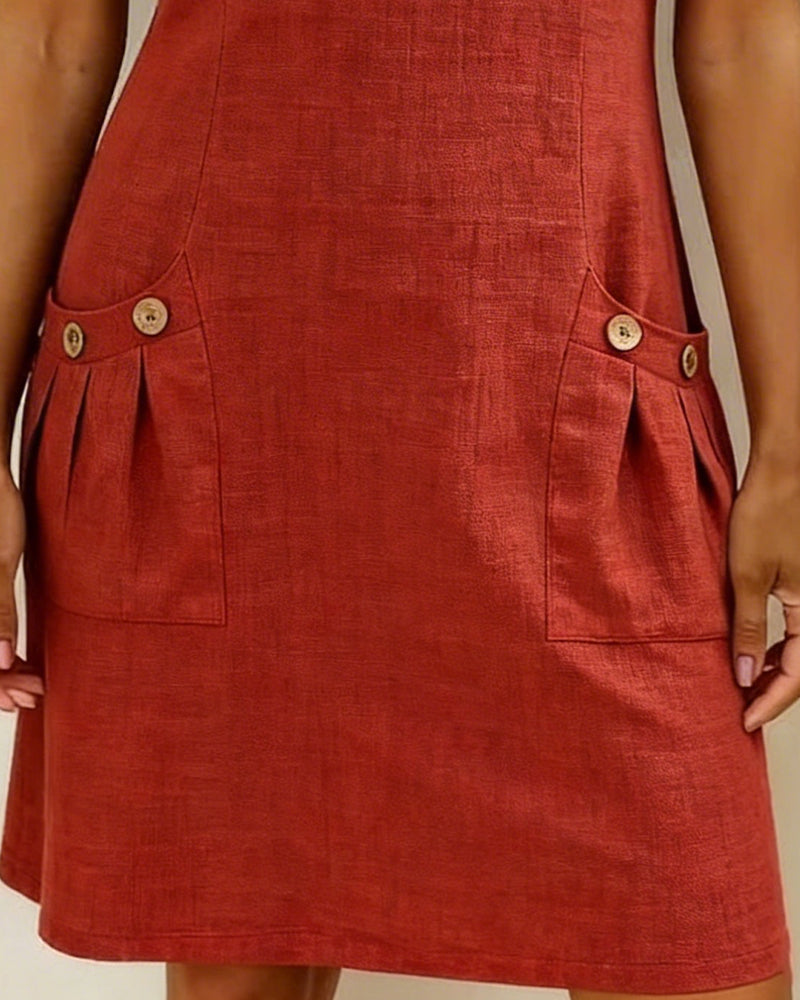 Vestido Corto de Lino y Algodón con Cierre de Cremallera - Corte A-Line Elegante