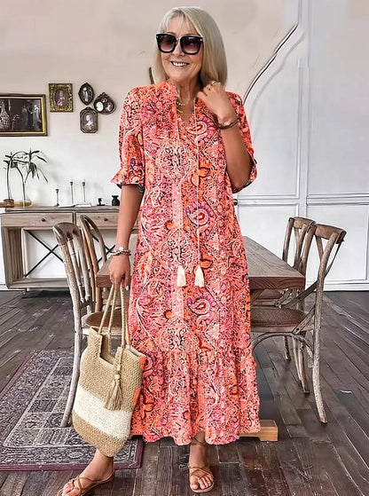 Carolette - Vestido Maxi de Cuello con Cuerda Boho