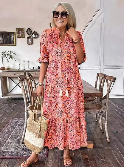 Mevelyn - Vestido Bohemio de Paisley con Borlas y Cinta