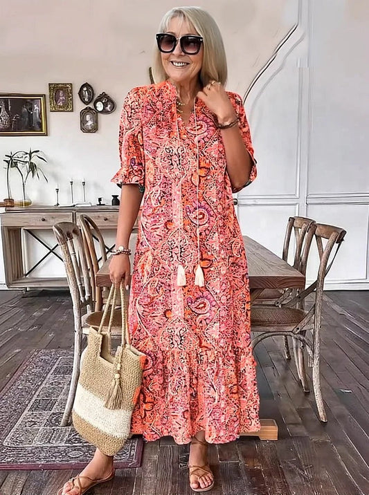Mevelyn - Vestido Bohemio de Paisley con Borlas y Cinta