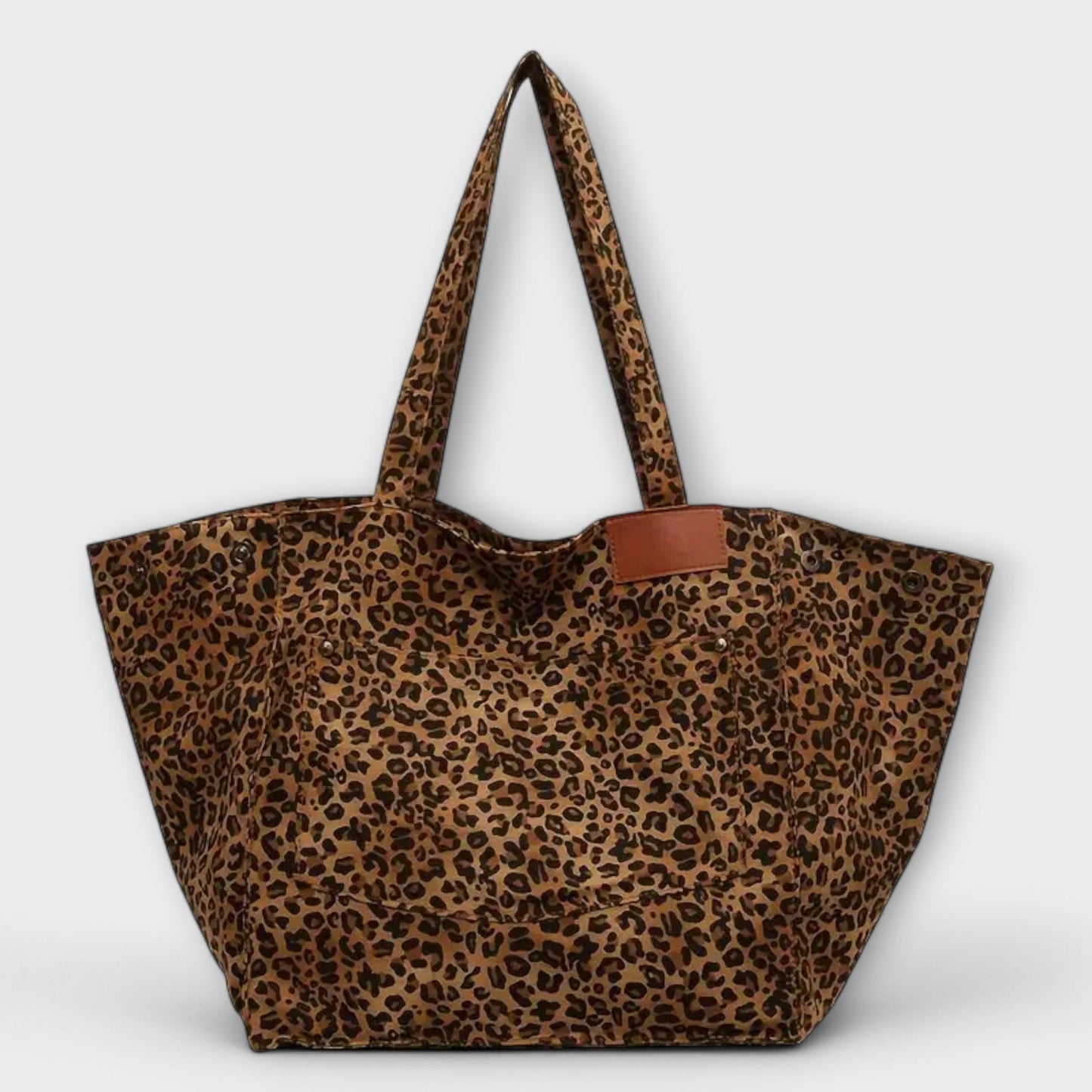 Bolso de Hombro de Lona con Estampado de Leopardo Elegante