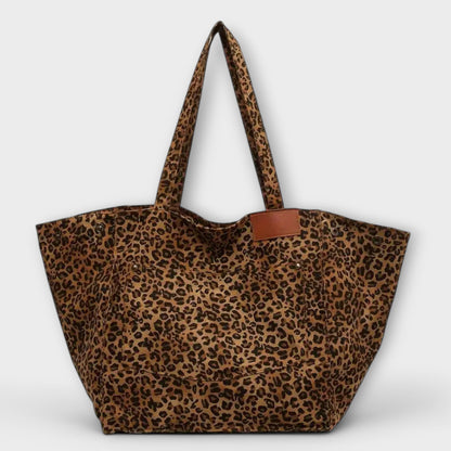 Bolso de Hombro de Lona con Estampado de Leopardo Elegante