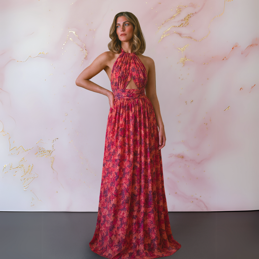Vania – Elegante vestido maxi floral con espalda descubierta