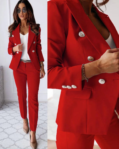 Traje Doble Abotonado para Mujeres – Blazer a Medida y Pantalones Elegantes