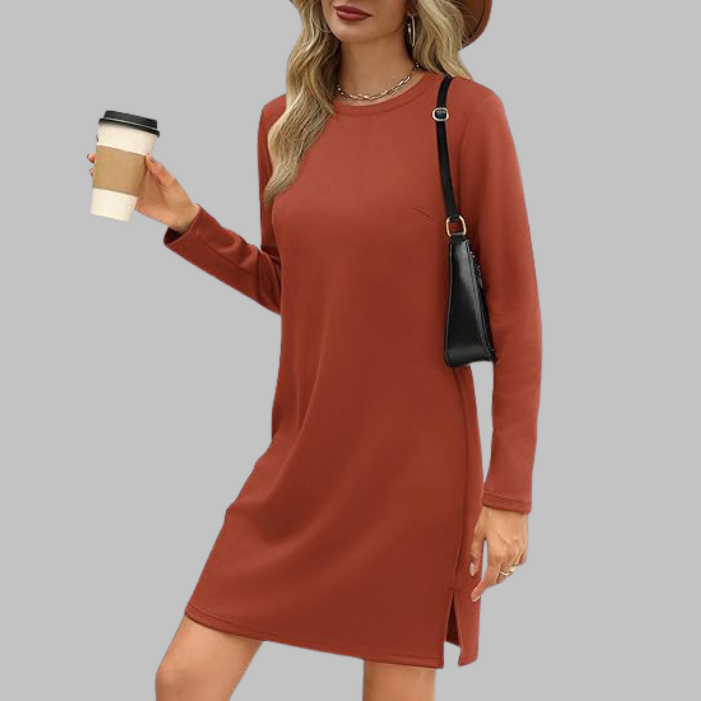 TATLO™ - Vestido mini casual de manga larga y cuello redondo