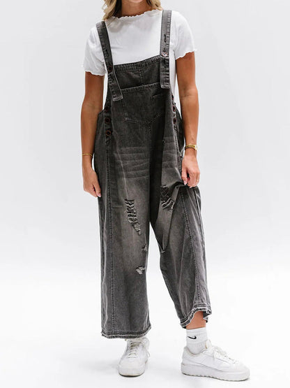 ELESSA – OVERALLS DE DENIM DE AJUSTE SUELTO EN LOOK DESGASTADO