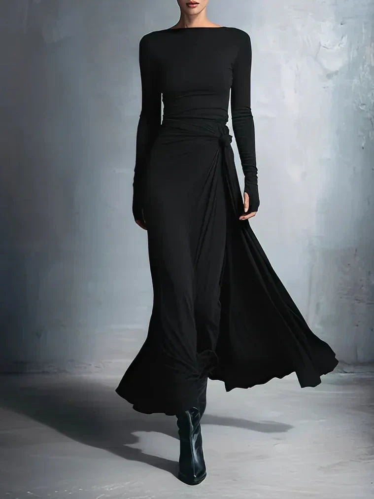Elegante Vestido Maxi de Jersey con Nudo Lateral