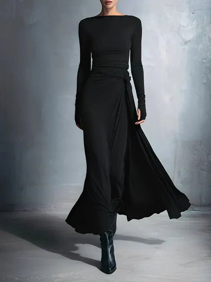 Elegante Vestido Maxi de Jersey con Nudo Lateral
