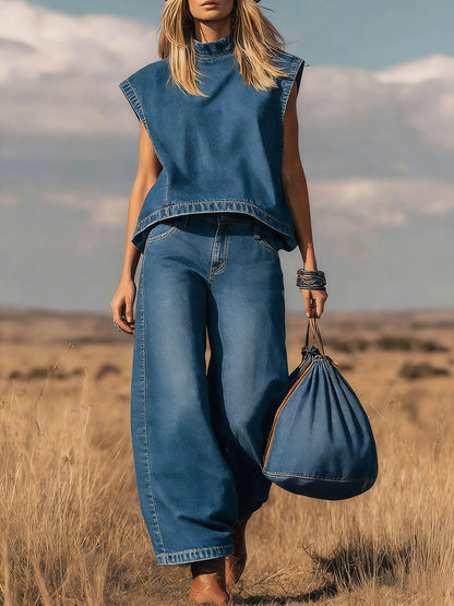 Noa | Conjunto de Denim con Cuello Alto
