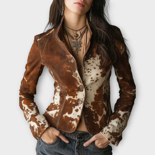 Chaqueta de Ante con Estampado Vintage de Piel de Vaca