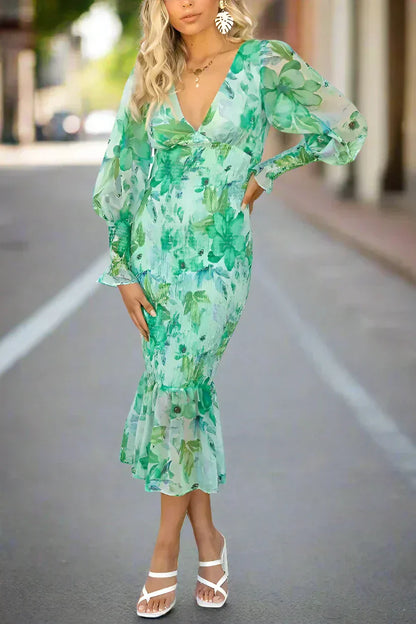 Melissa - Vestido Midi con Volantes Florales