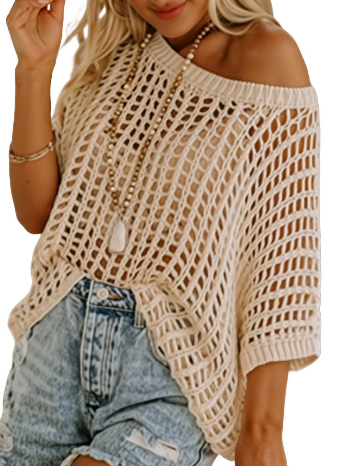 Danae - Top de punto de ganchillo casual con huecos