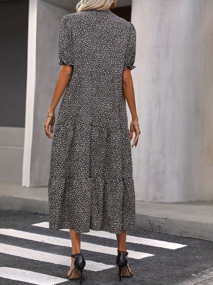Vestido Largo Mujer - Cuello Redondo con Detalles Fruncidos Elegantes