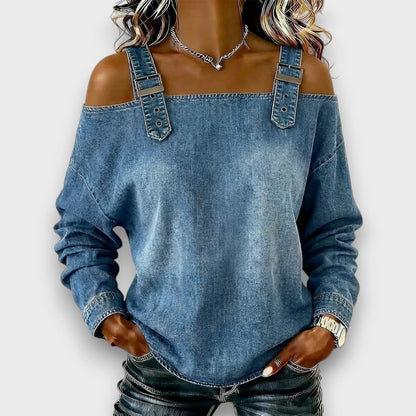 Elama – Top de Denim Sin Hombros