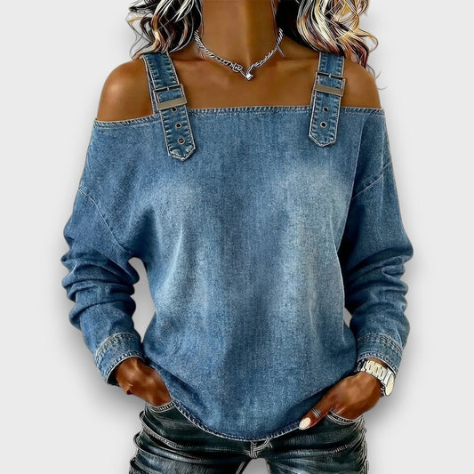 Elama – Top de Denim Sin Hombros