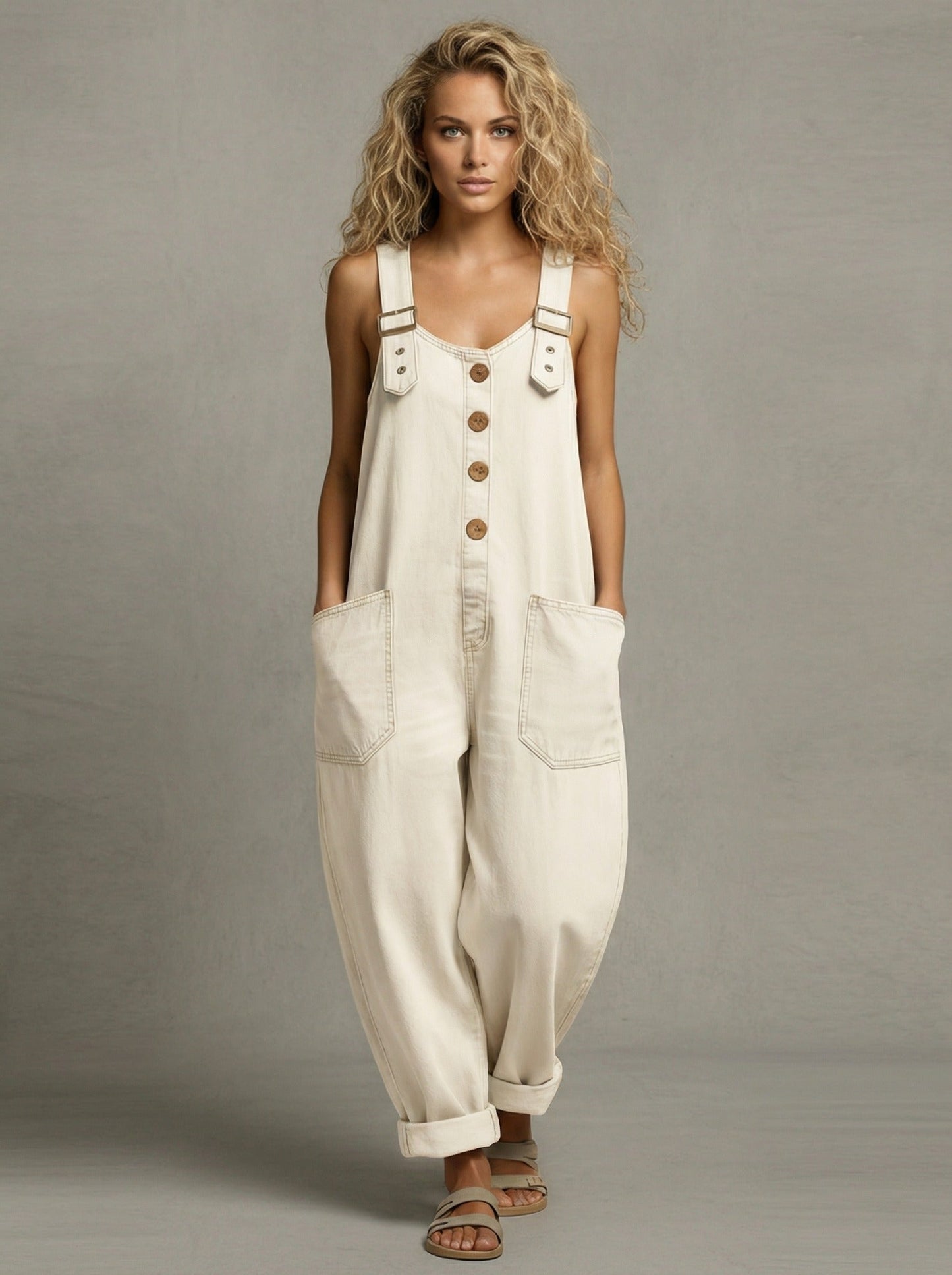 Rocio™ - Pantalón salopette casual de denim con hebilla ajustable.