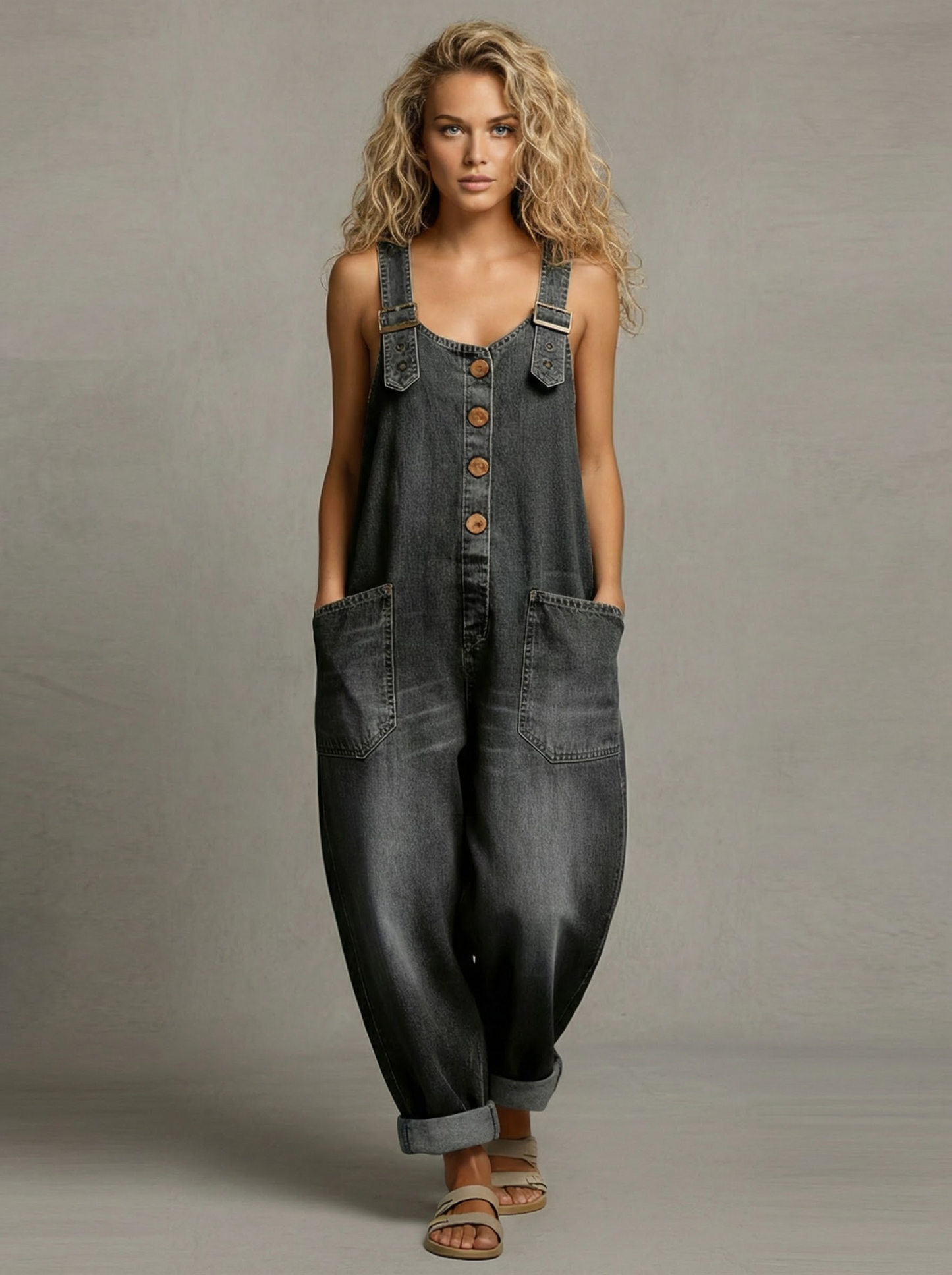 Rocio™ - Pantalón salopette casual de denim con hebilla ajustable.