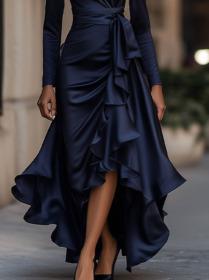 Palma | Vestido Maxi de Satén Draped con Detalles de Volantes