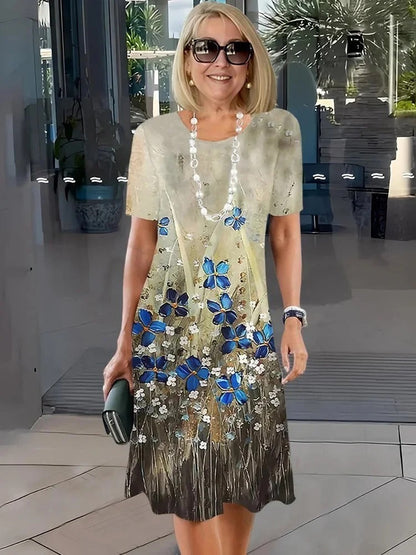 Rosara - Vestido Medio Impreso Suelto y Cómodo