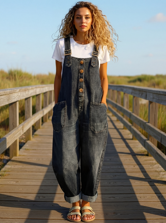 Rocio™ - Pantalón salopette casual de denim con hebilla ajustable.