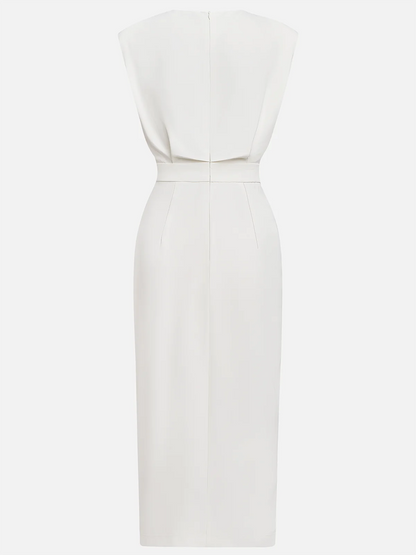 Malene™ | Vestido Midi Sólido con Abertura de Botones y Escote Redondo