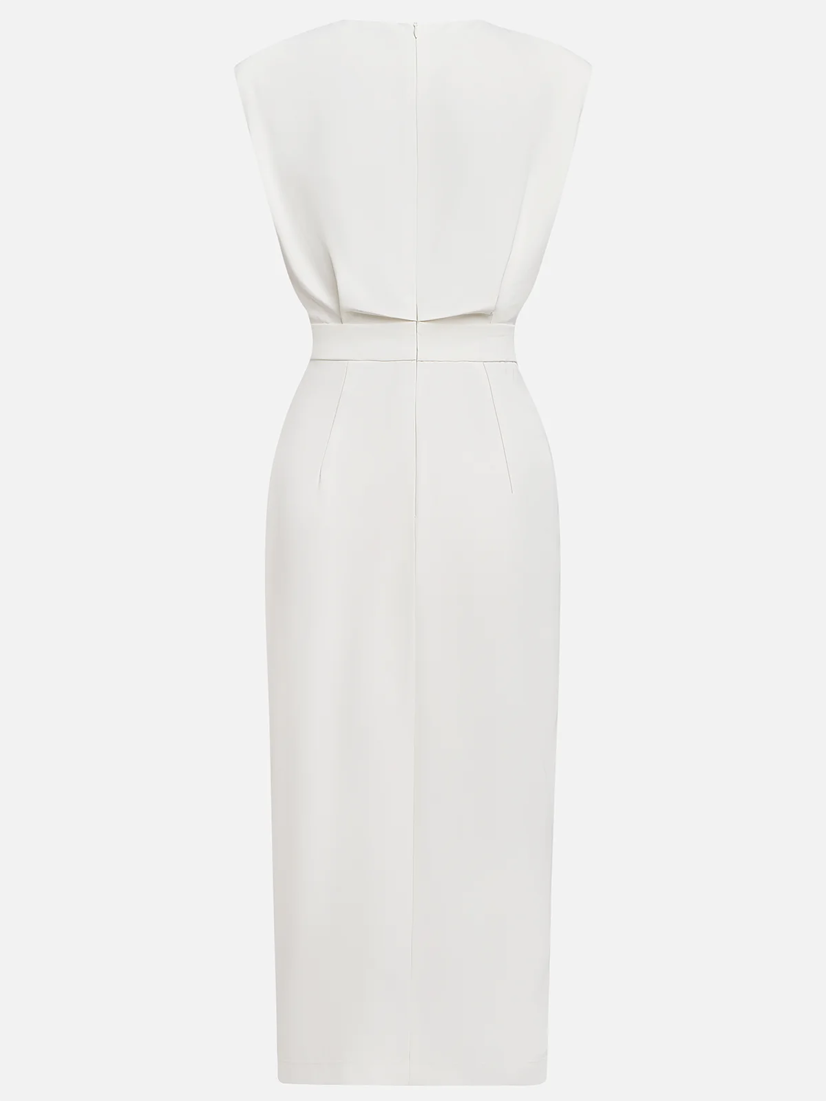 Malene™ | Vestido Midi Sólido con Abertura de Botón y Escote Redondo