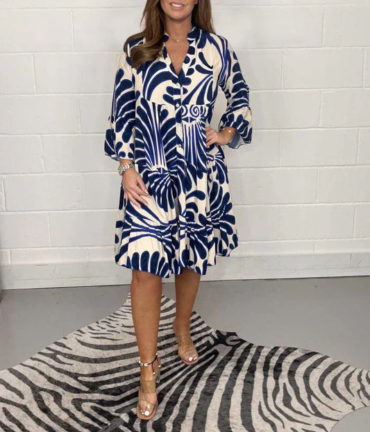 Fenella - Vestido Midi de Cuello en V Impreso