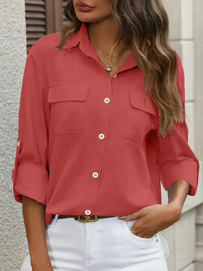 Athena - Camisa de Algodón con Bolsillos Frontales