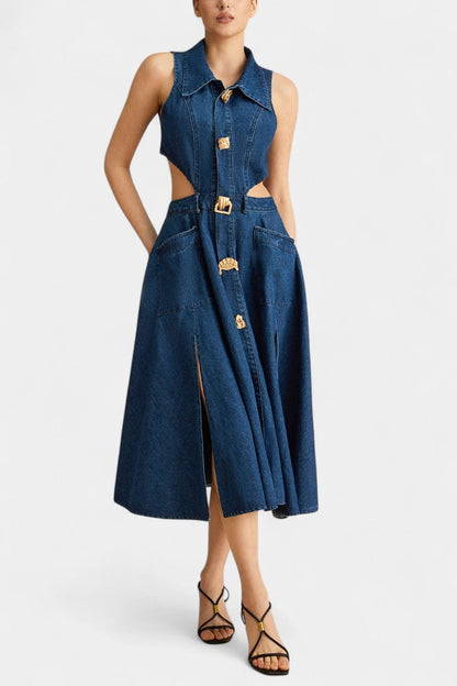 Alia Vestido de mezclilla sin mangas con corte