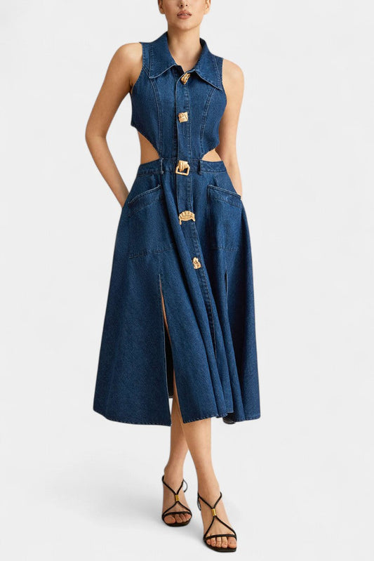 Alia Vestido de mezclilla sin mangas con corte