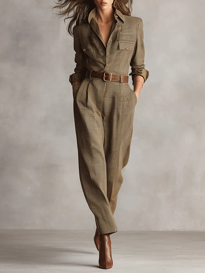 Alessia - Mono Utilitario de Tweed Marrón con Patrón Refinado