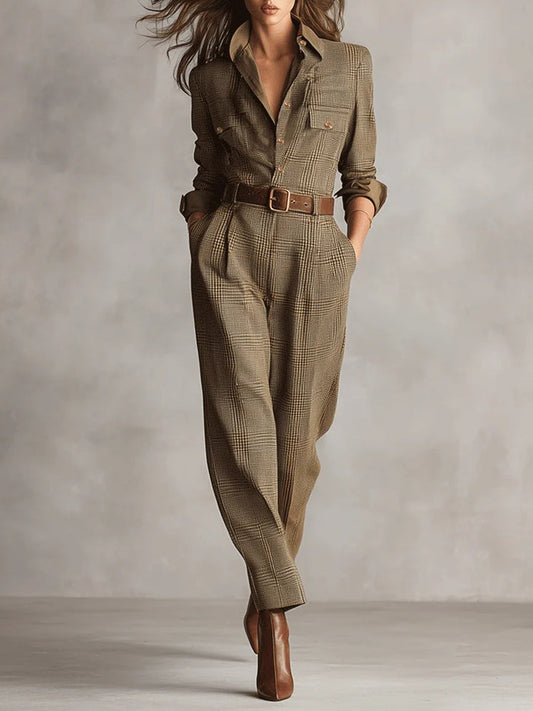 Alessia - Mono Utilitario de Tweed Marrón con Patrón Refinado