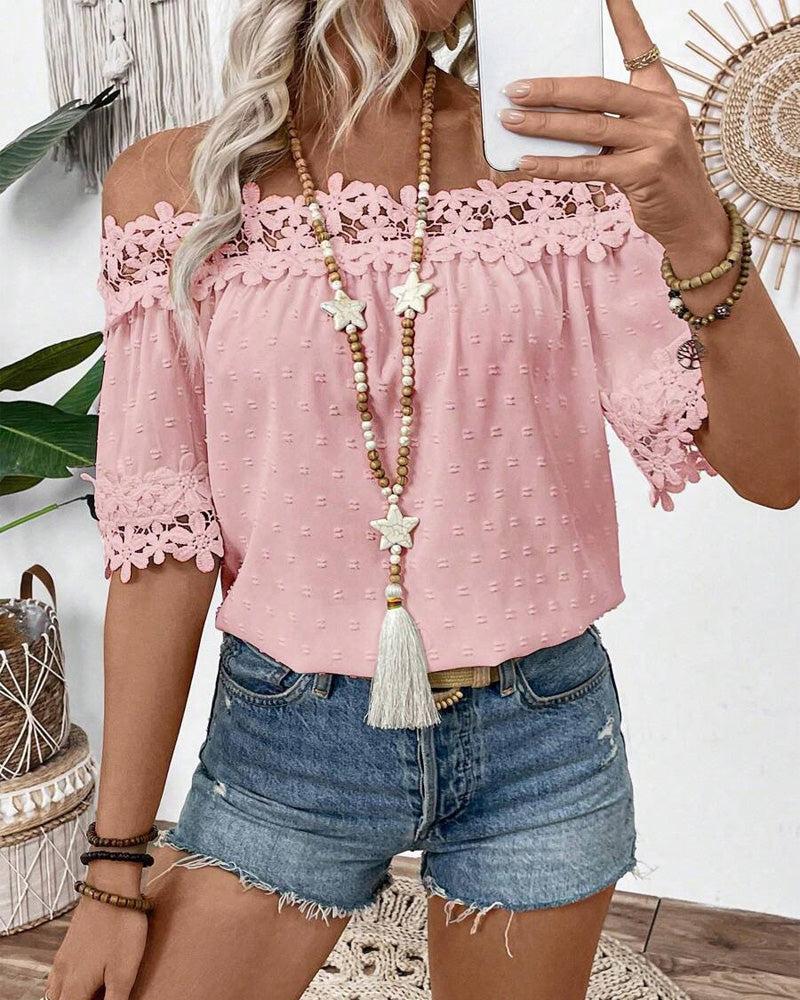 Blusa de Un Hombro con Encaje y Flor 3D