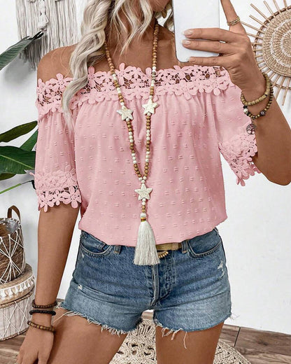 Blusa de Un Hombro con Encaje y Flor 3D