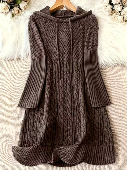 EVELINA – VESTIDO DE SUÉTER CON CAPUCHA DE PUNTO GRUESO