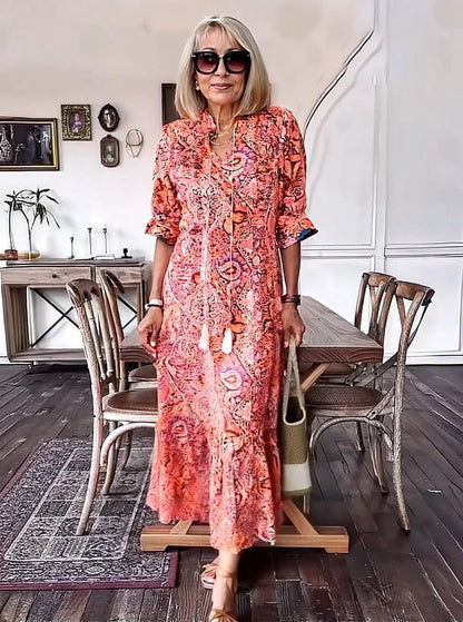 Mevelyn - Vestido Bohemio de Paisley con Borlas y Cinta