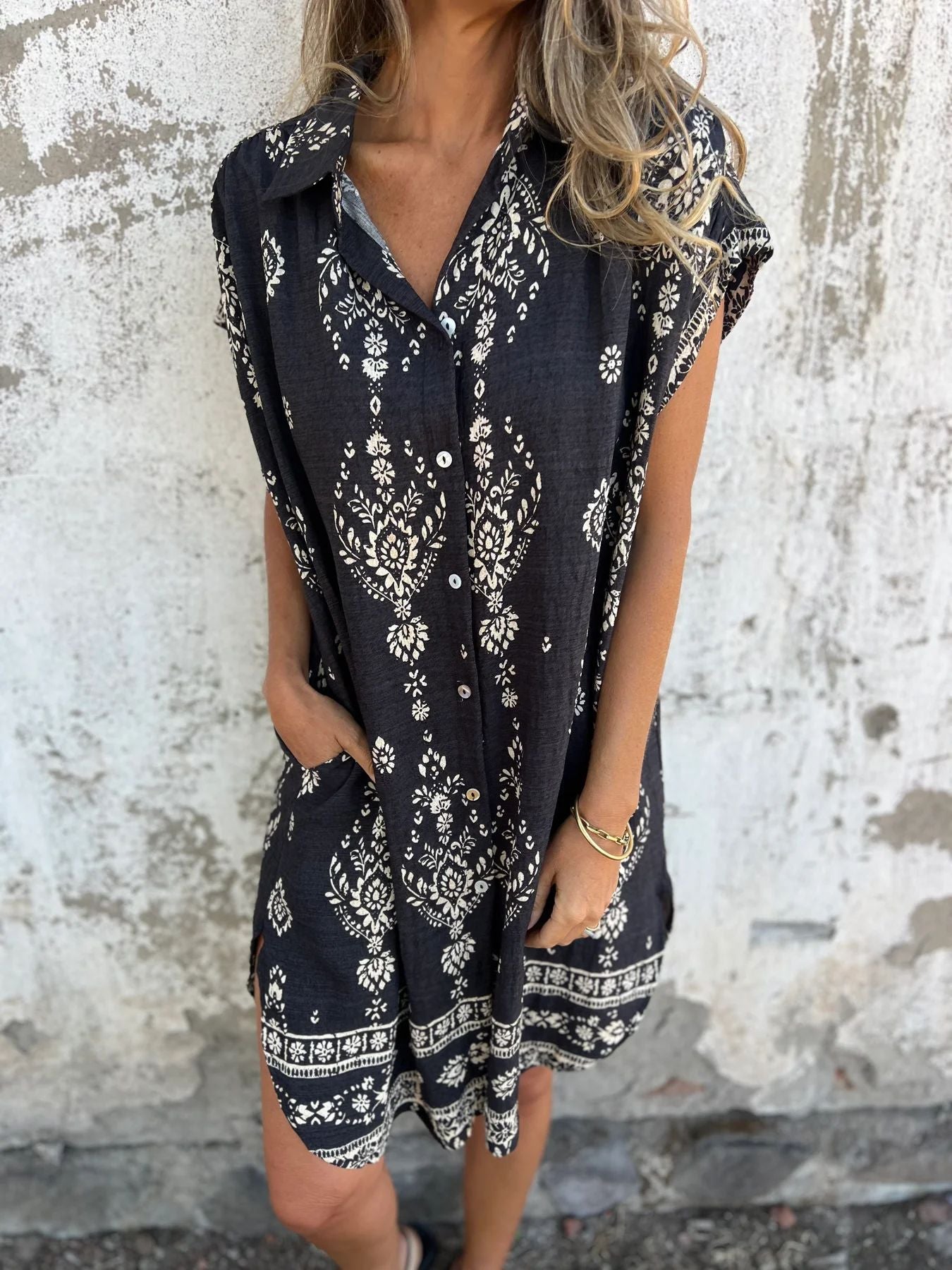 Sue - Vestido Casual de Corte Suelto con Mangas Cortas