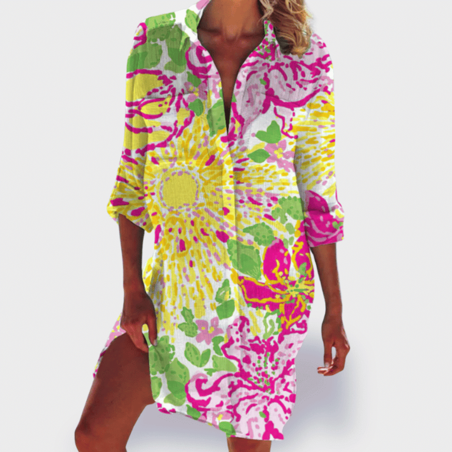 Tessa – Camisa de Impresión Vibrante de Verano