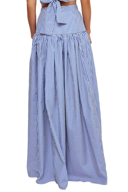 Ippolita Camisa de Cuello Alto a Rayas y Falda de Traje Plisada