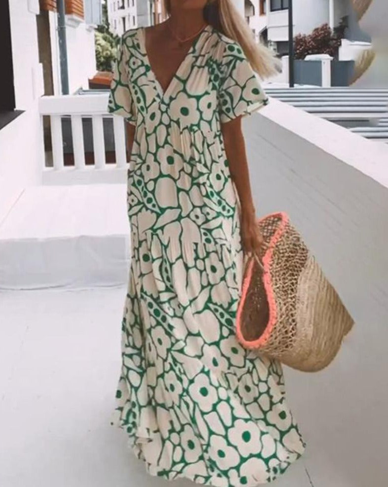 ESTER - Vestido Maxi con Mangas Cortas