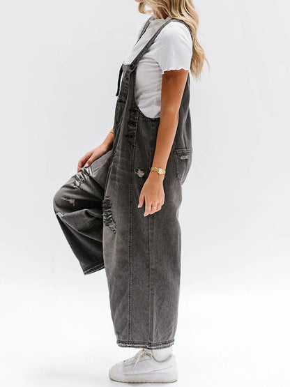 ELESSA – OVERALLS DE DENIM DE AJUSTE SUELTO EN LOOK DESGASTADO