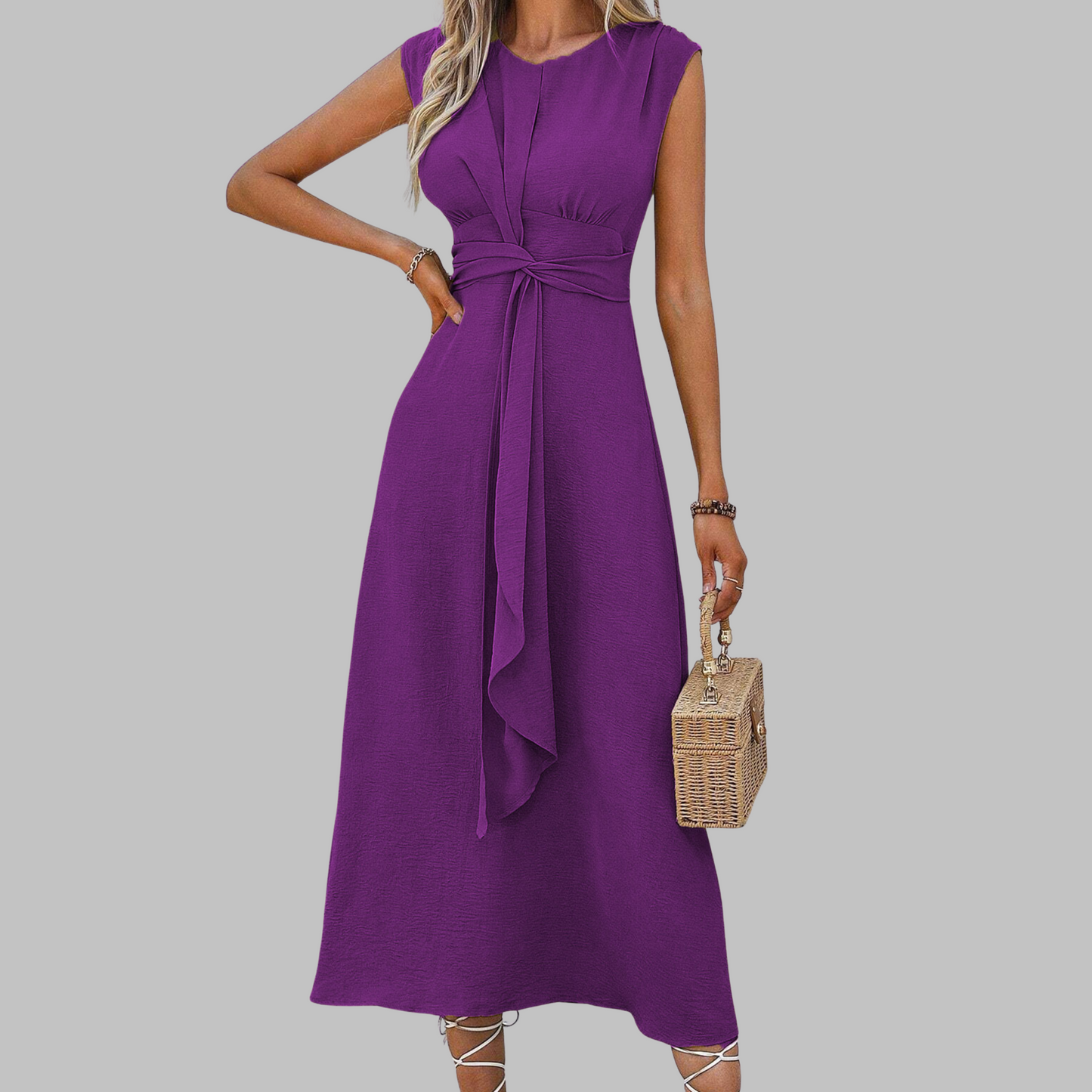 Vestido Largo Elegante Sin Mangas Cuello Redondo - Maxi Dress Chic para Mujer