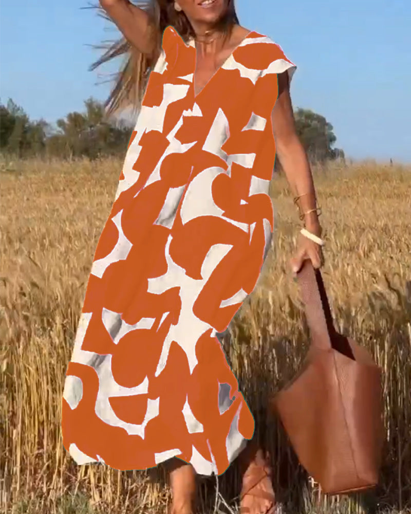 Aria™ - Vestido Impreso Suelto con Escote en V