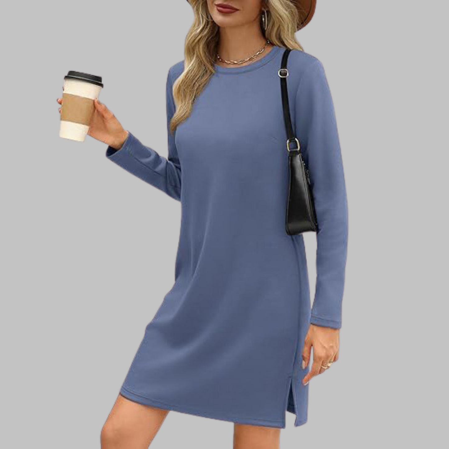 TATLO™ - Vestido mini casual de manga larga y cuello redondo