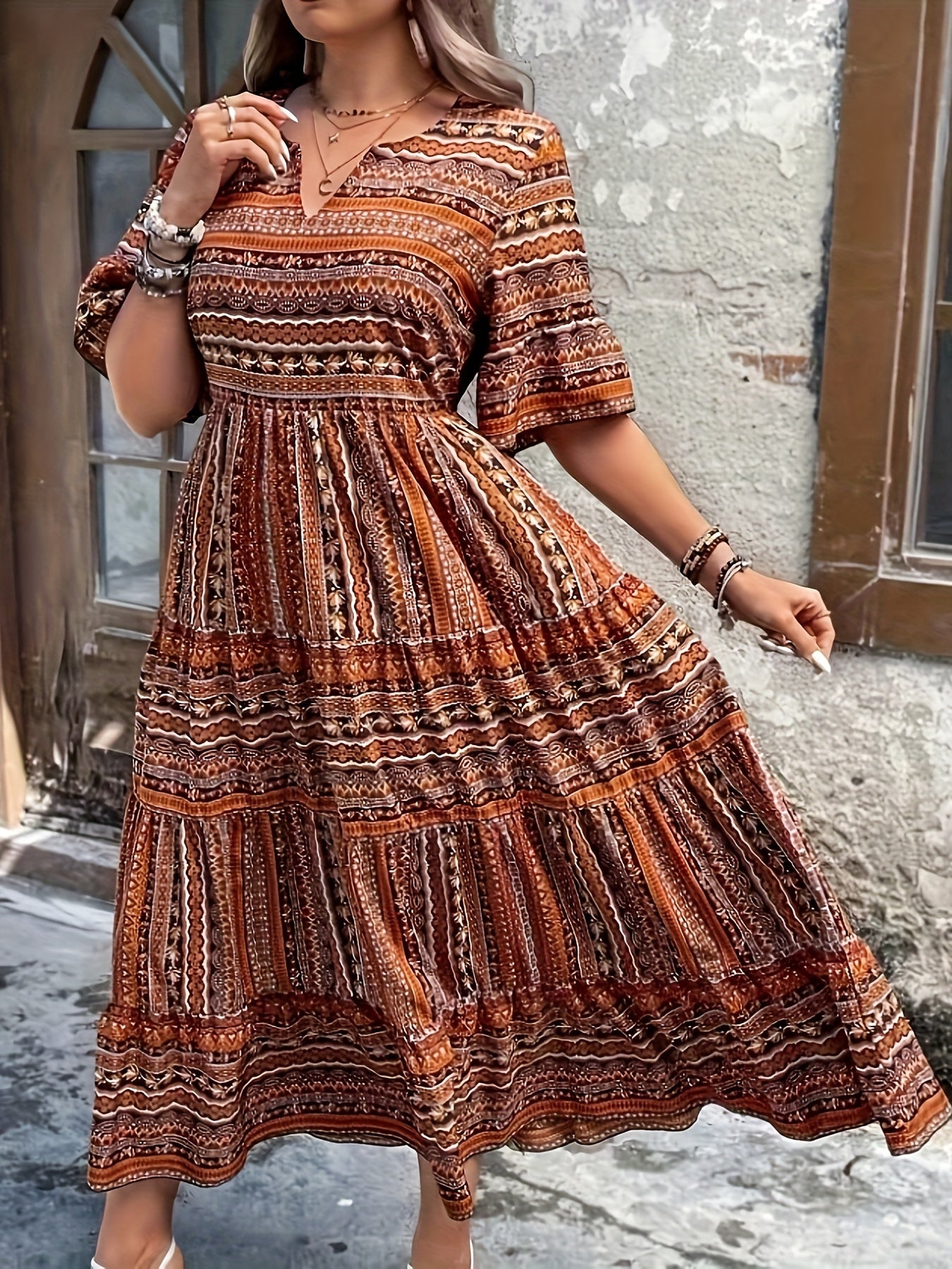 Sylpha - Vestido Bohemio de Impresión Étnica Elegante