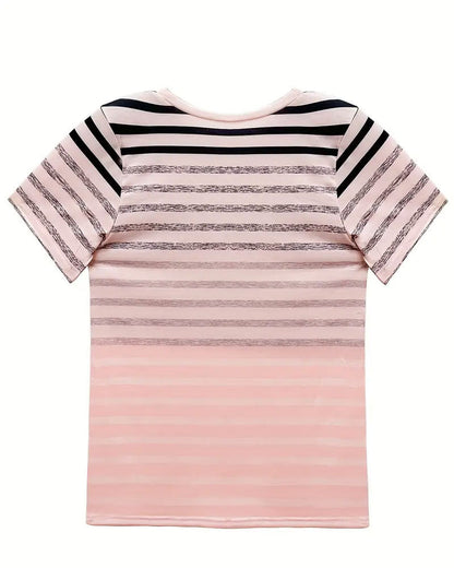 Evelyn – Camiseta de Cuello Redondo de Manga Corta a Rayas