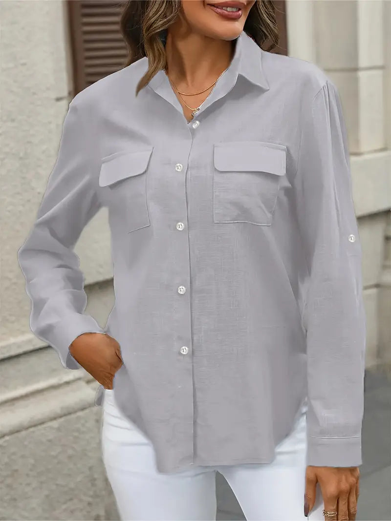 Athena - Camisa de Algodón con Bolsillos Frontales