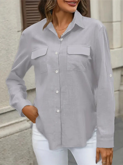 Athena - Camisa de Algodón con Bolsillos Frontales