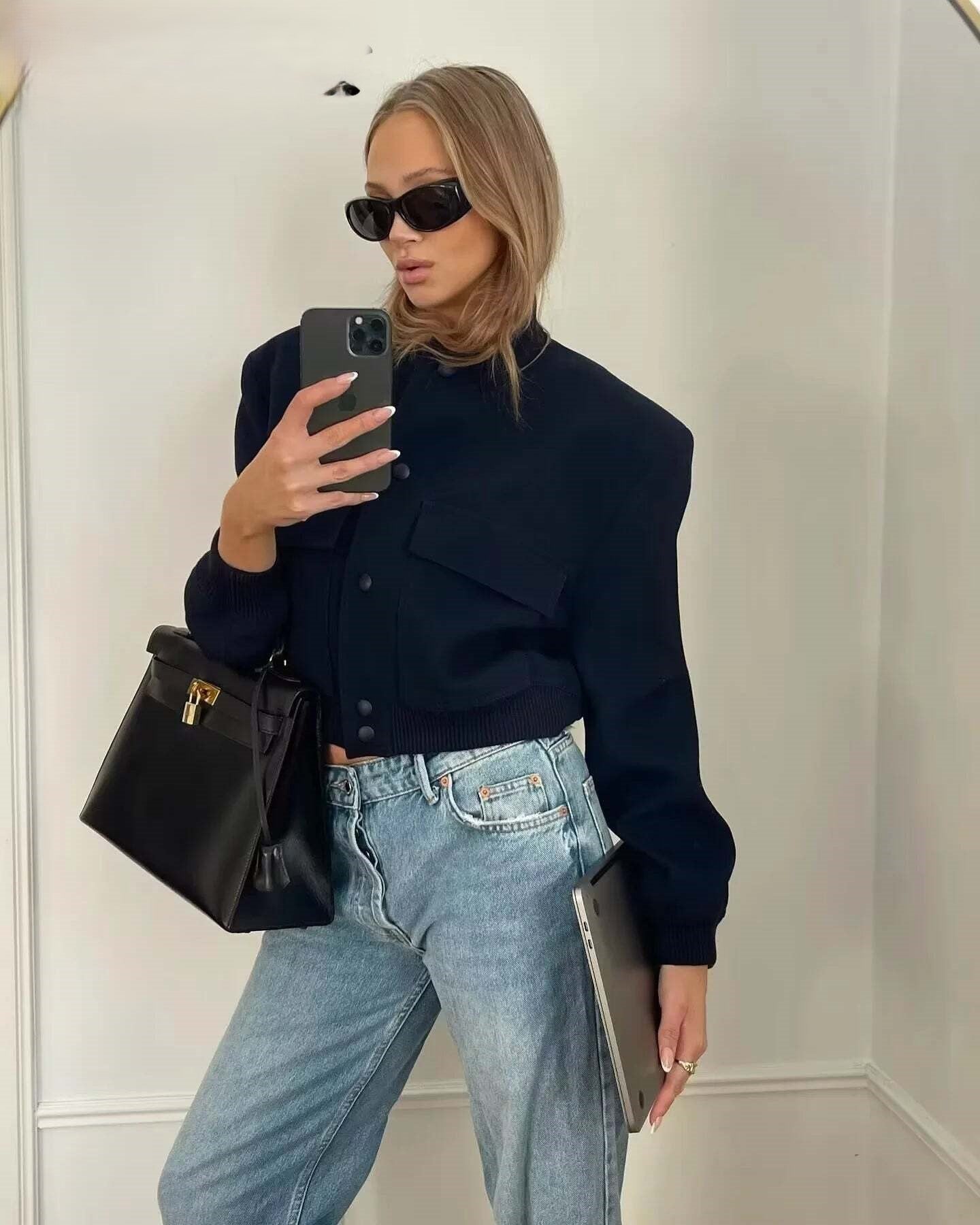 BELLA | Chaqueta Bomber de Manga Larga Corto